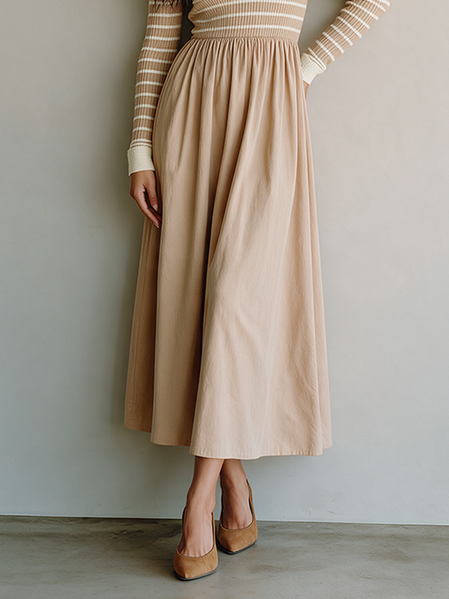 Women's Casual Knit-and-Woven Panel Polo-Collar Midi Dress
