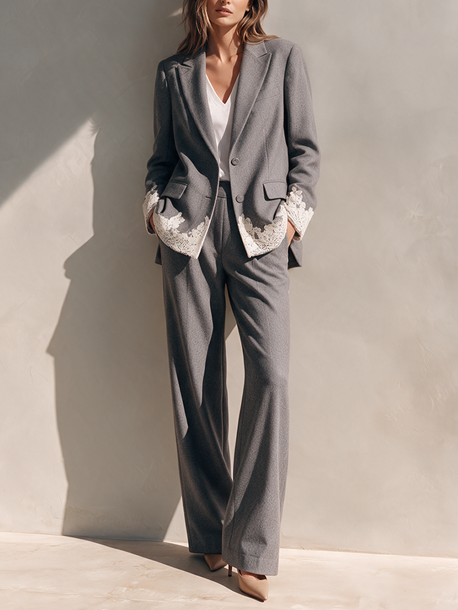 Women's Casual Lace-Trimmed Suit Set