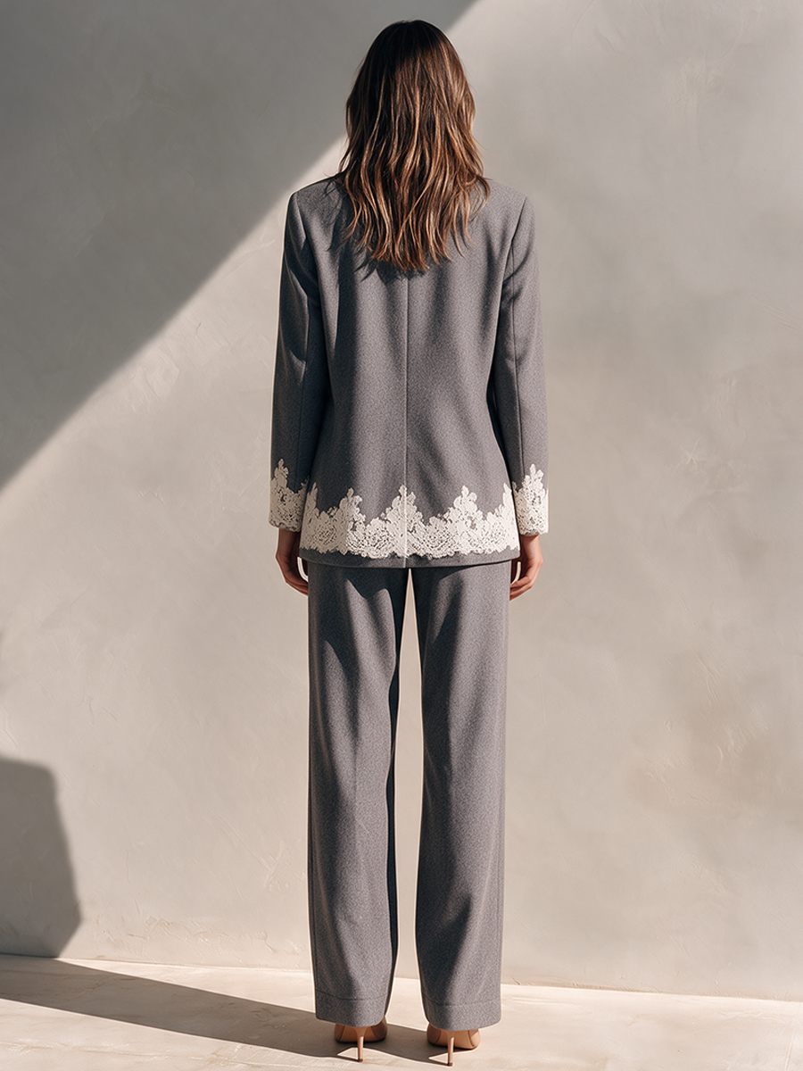 Women's Casual Lace-Trimmed Suit Set