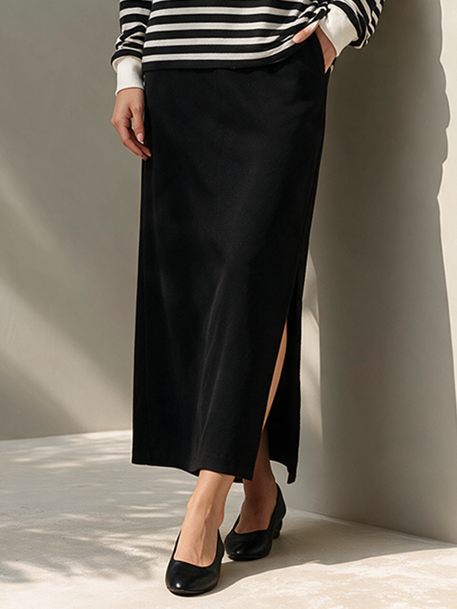 Women's Striped Knit Top & Slit Skirt Set