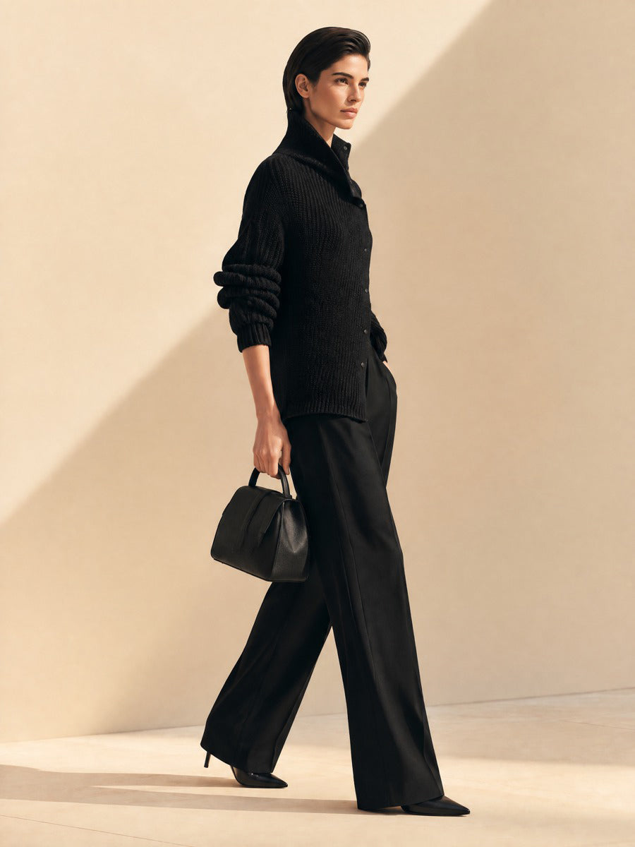 Women's Minimalist Black Wide-Leg Trousers