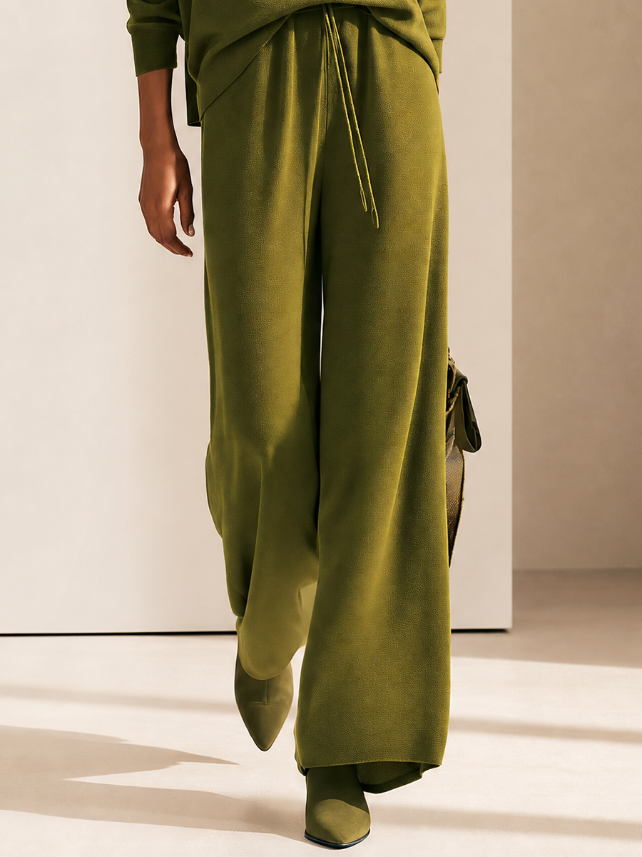 Women's Cowl Neck Batwing Top & Wide-Leg Drawstring Trousers Set