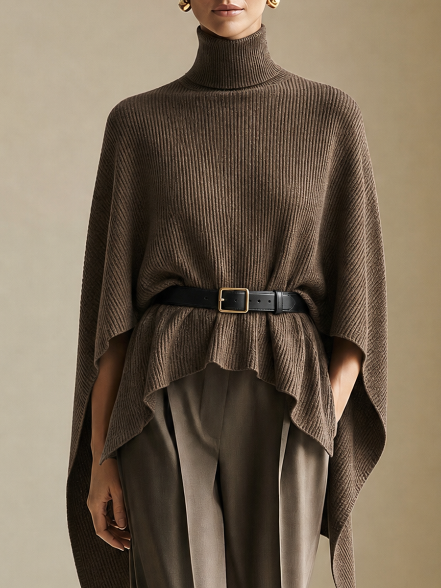 Women's Turtleneck Batwing Knit Taupe Pants Set