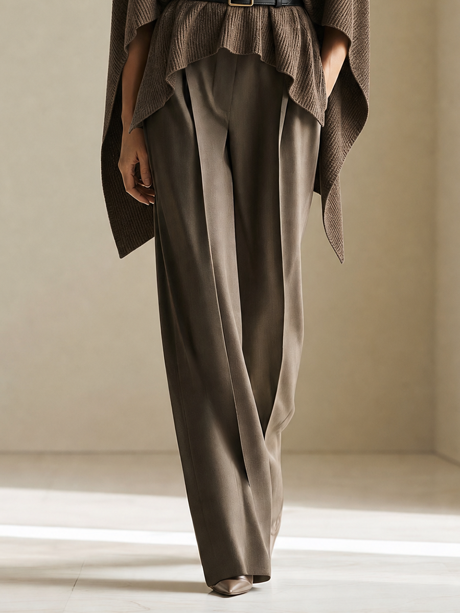 Women's Turtleneck Batwing Knit Taupe Pants Set
