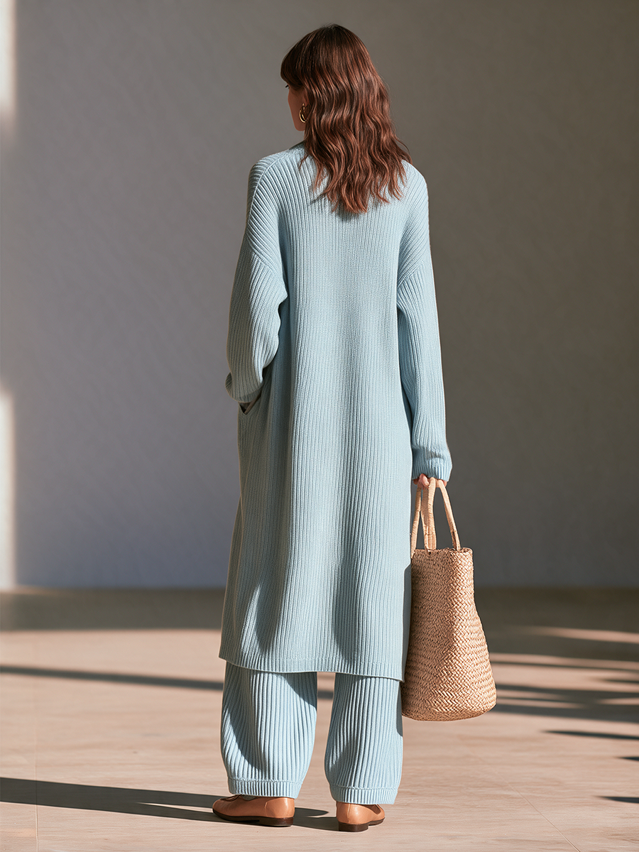 Women's Drop‑Shoulder Oversized Vertical‑Rib Long Knit Cardigan