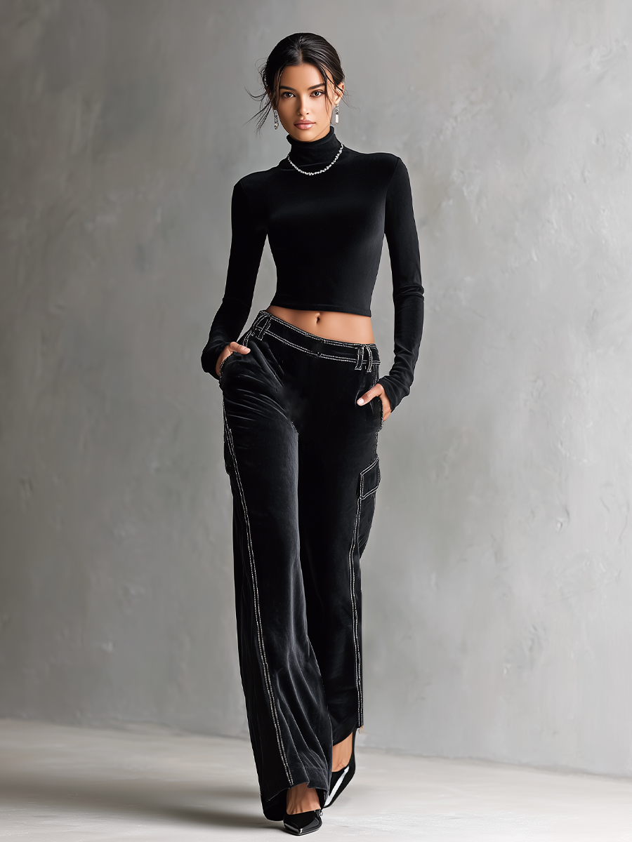 Women's Fitted Velvet 2-Piece Workwear
