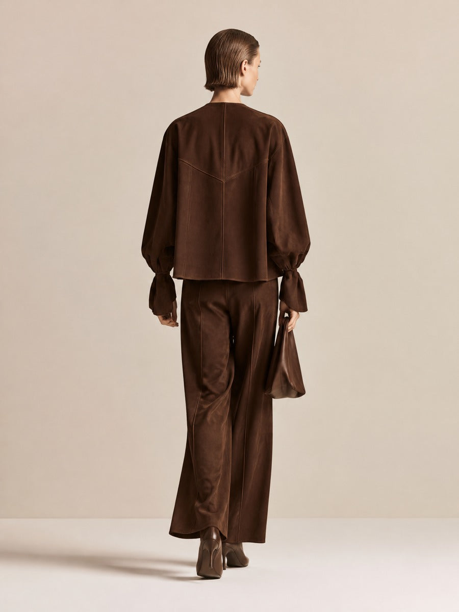 Women's Brown Wrap Top And Pants Set