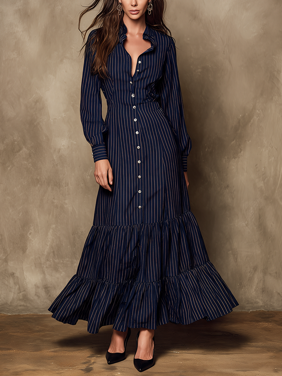Women's Vertical-Stripe Long Shirt Dress