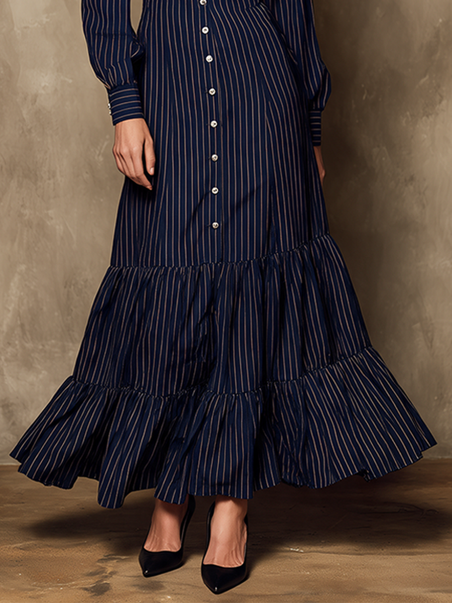 Women's Vertical-Stripe Long Shirt Dress