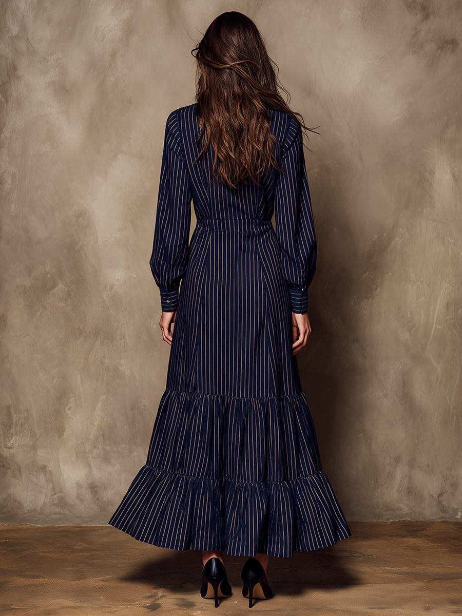 Women's Vertical-Stripe Long Shirt Dress