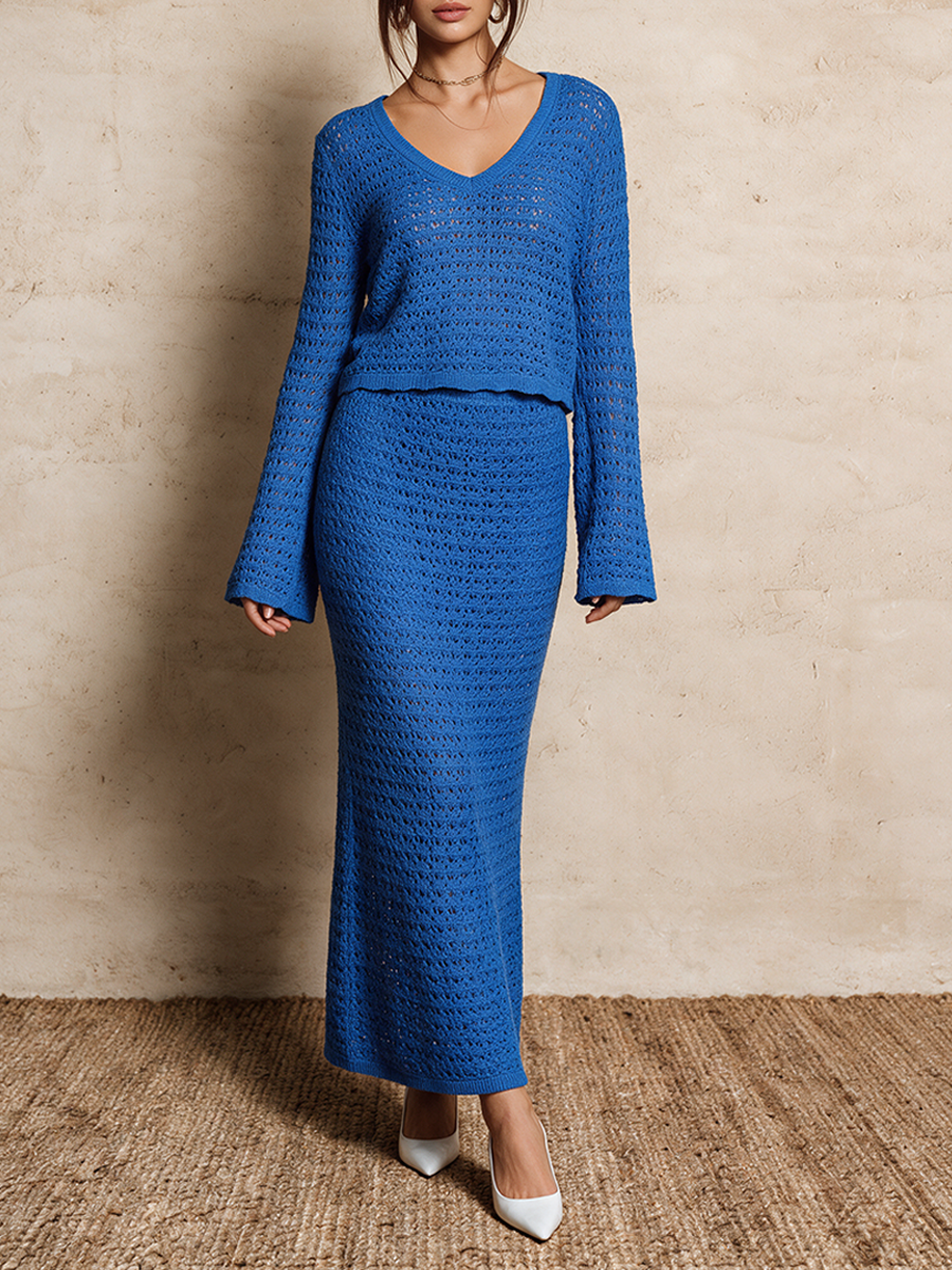 Women's Open-Knit Top And Maxi Skirt Set