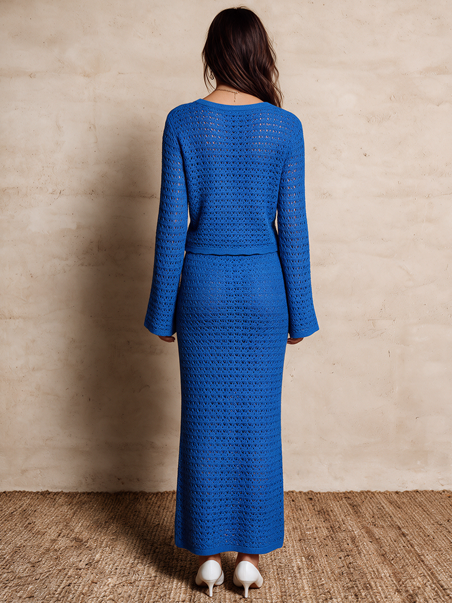 Women's Open-Knit Top And Maxi Skirt Set