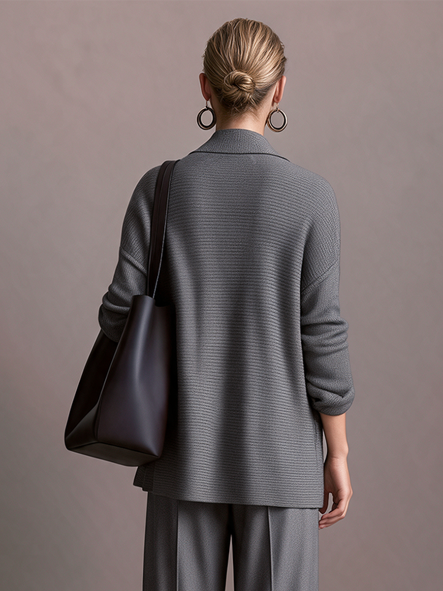 Women's Peak-Lapel Drop-Shoulder Patch-Pocket Open-Front Wool-Knit Cardigan