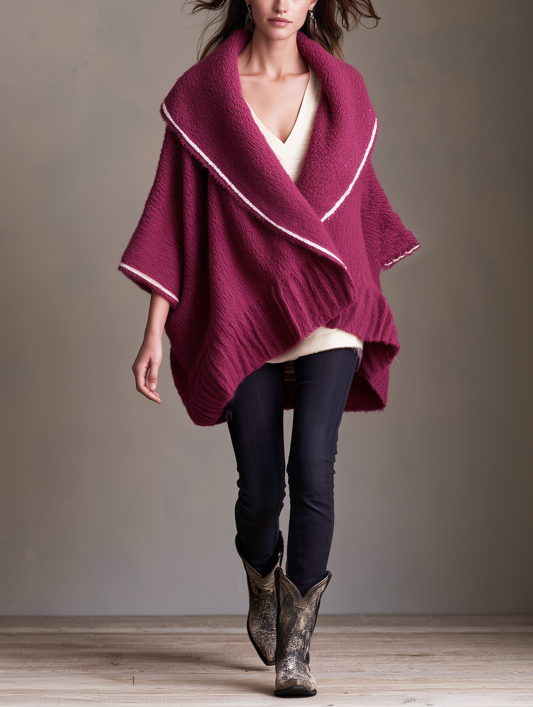 Women's Casual Magenta Long-Sleeve Knit Cardigan
