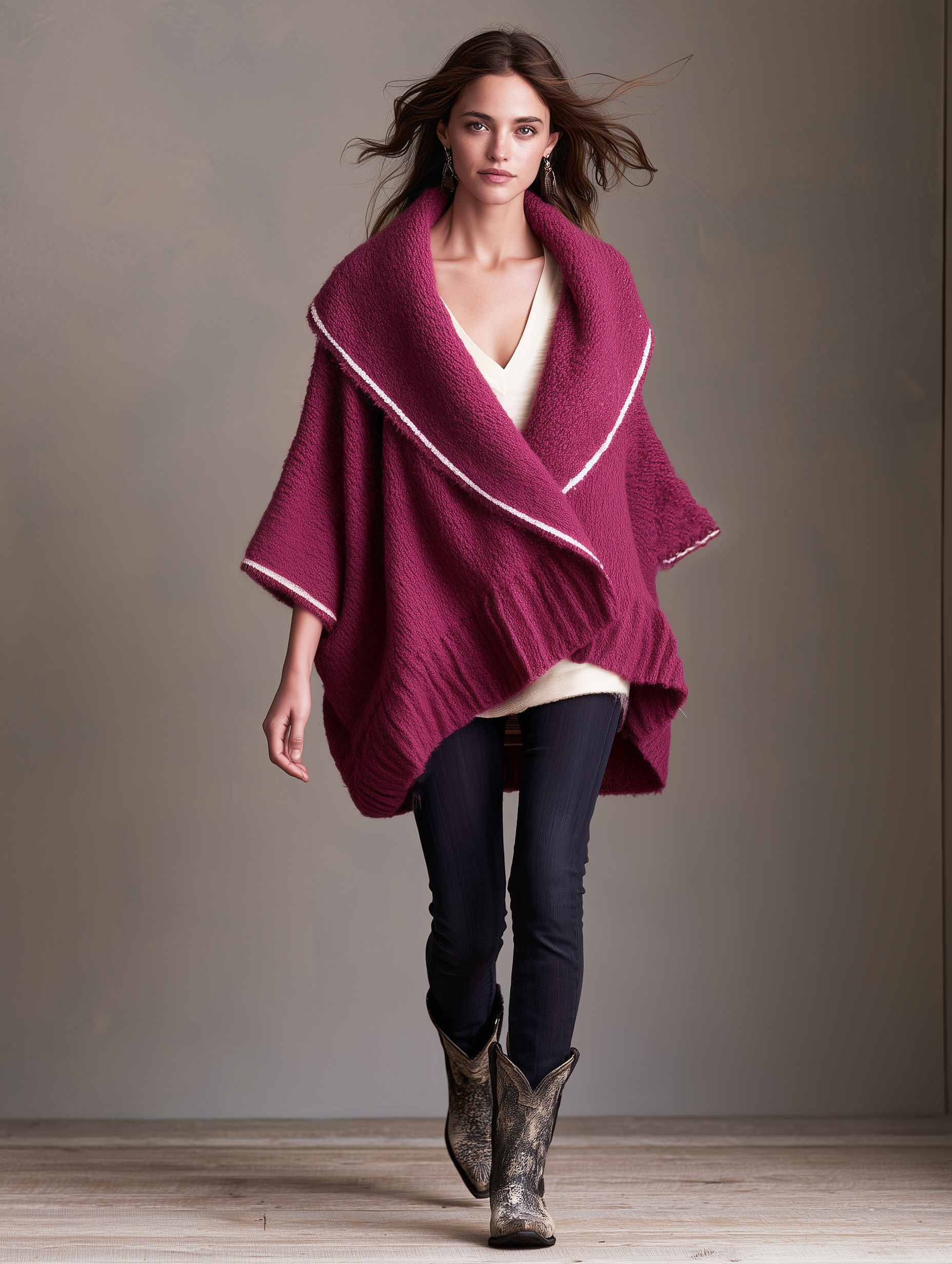 Women's Casual Magenta Long-Sleeve Knit Cardigan