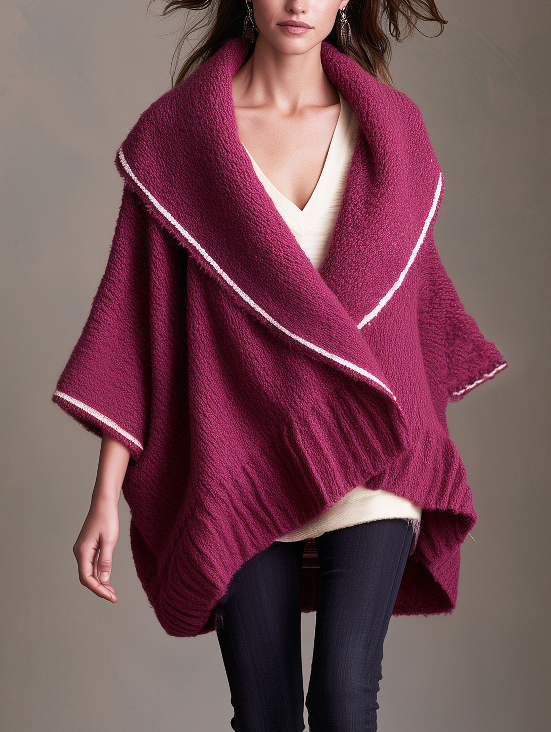 Women's Casual Magenta Long-Sleeve Knit Cardigan