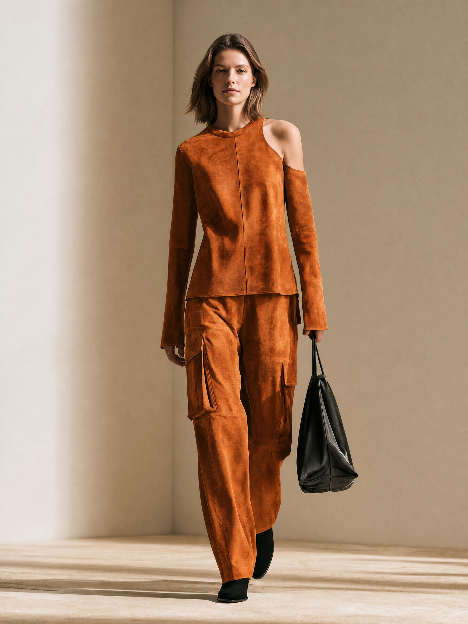 Women's Cold-Shoulder Top & Cargo Pants Two-Piece Set