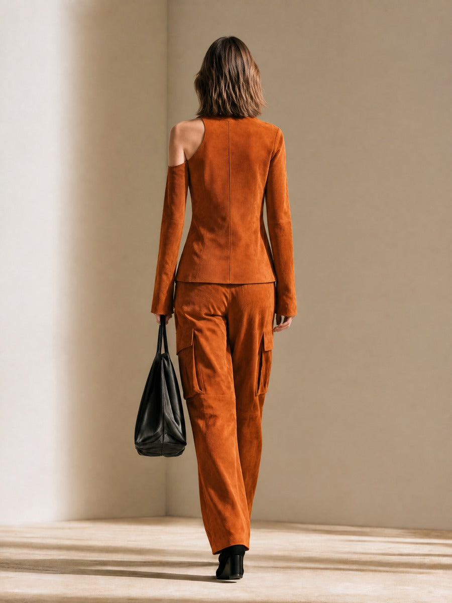 Women's Cold-Shoulder Top & Cargo Pants Two-Piece Set