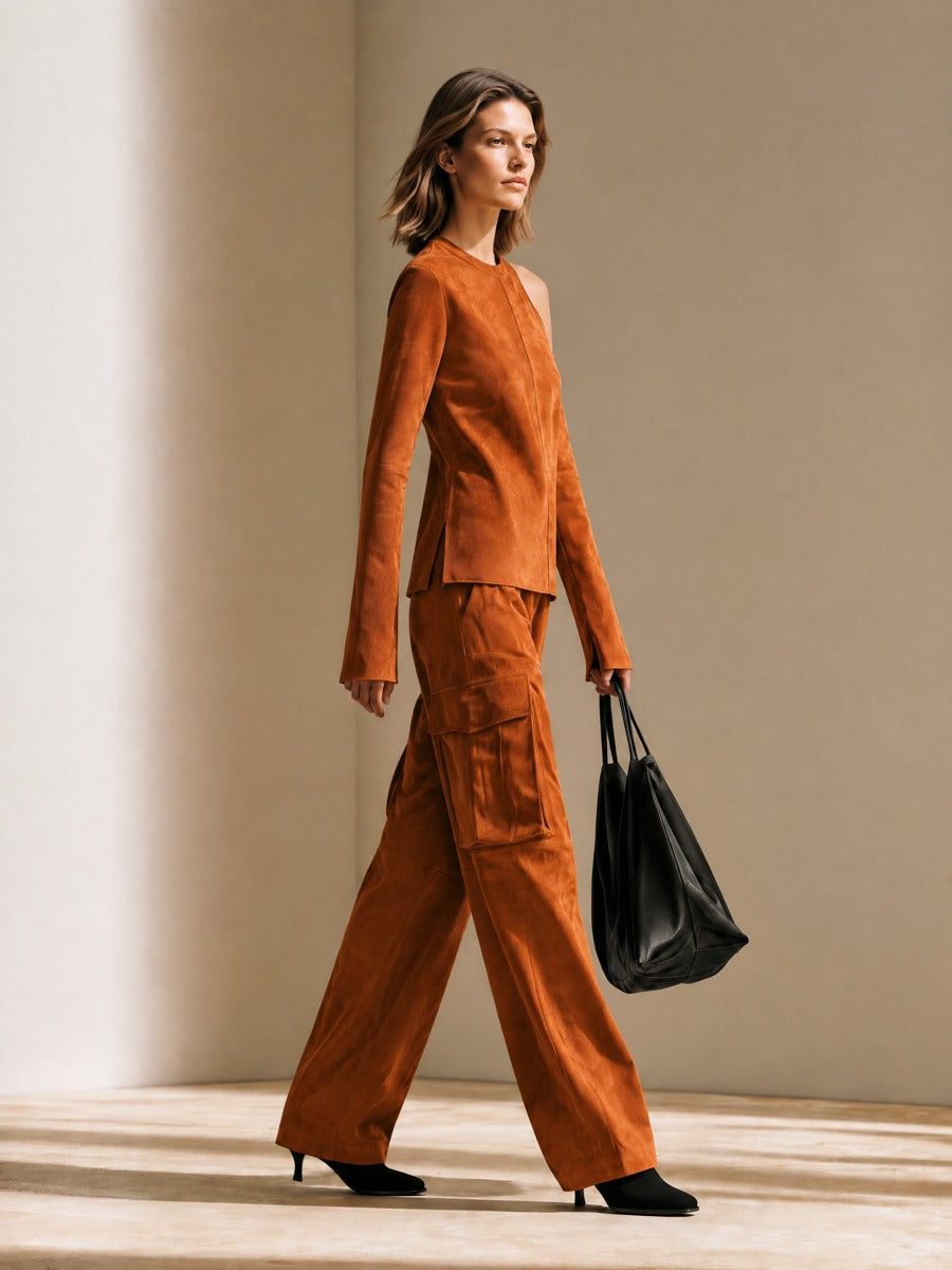 Women's Cold-Shoulder Top & Cargo Pants Two-Piece Set