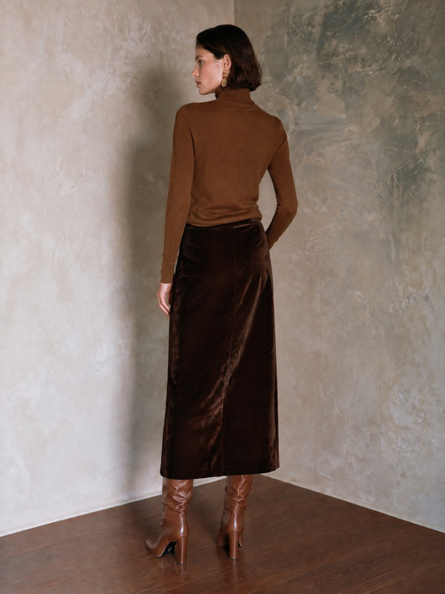 Women's Vintage Turtleneck Sweater And Velvet Skirt Set
