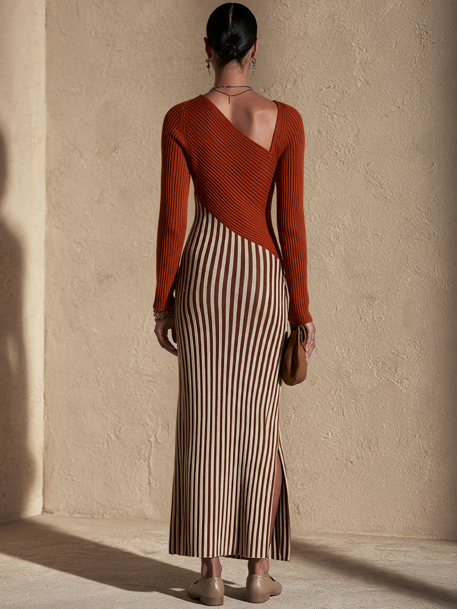 Women's Color-Blocked Elegant Knit Maxi Dress