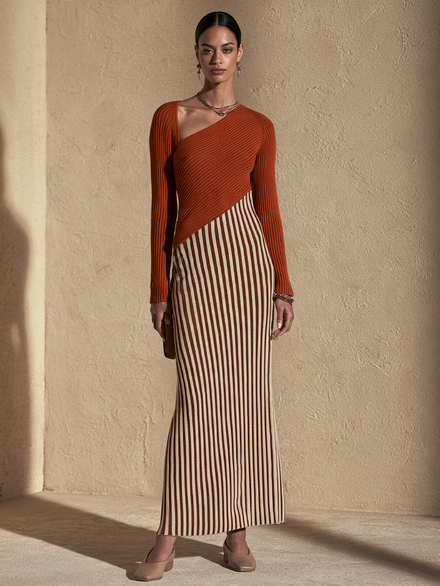 Women's Color-Blocked Elegant Knit Maxi Dress