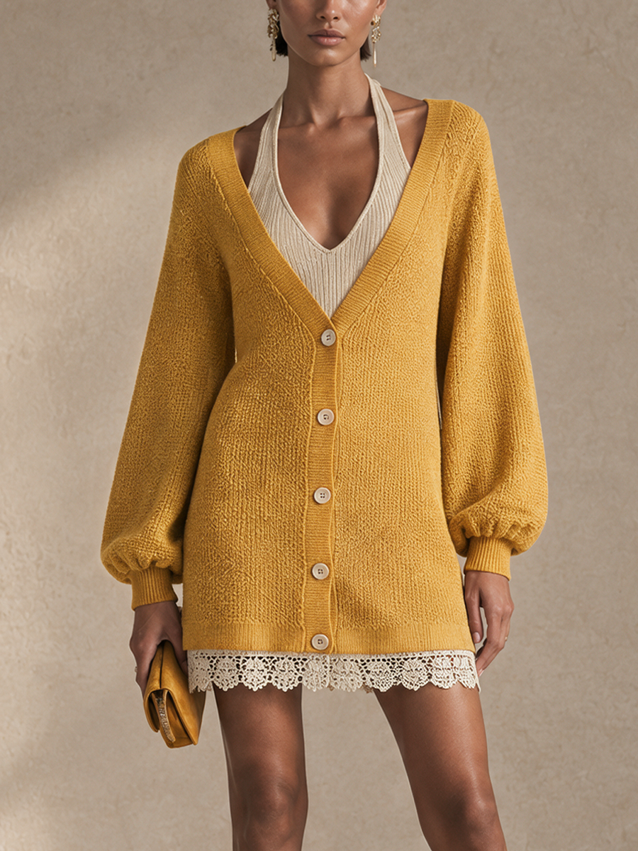 Women's Faux-Layered Color-Blocked Elegant Knit Mini Dress