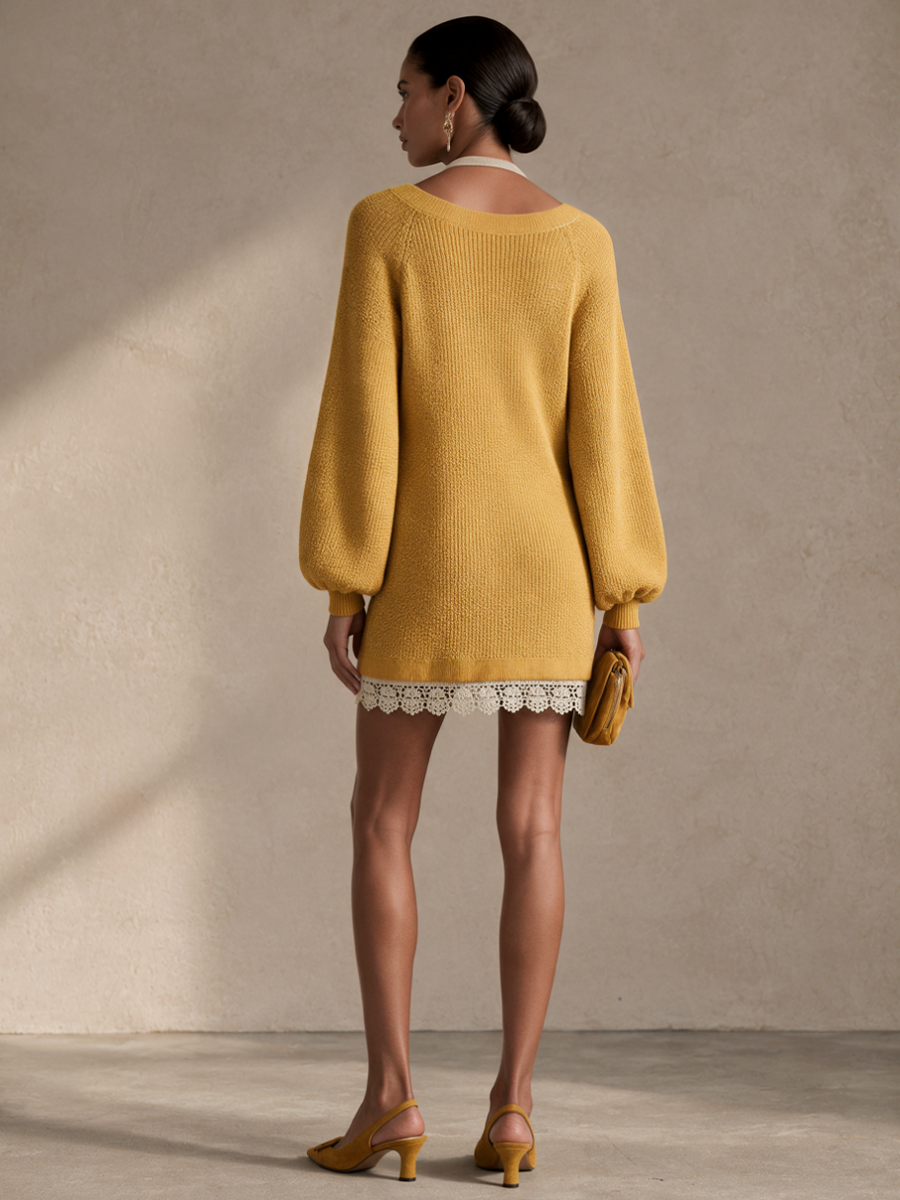 Women's Faux-Layered Color-Blocked Elegant Knit Mini Dress