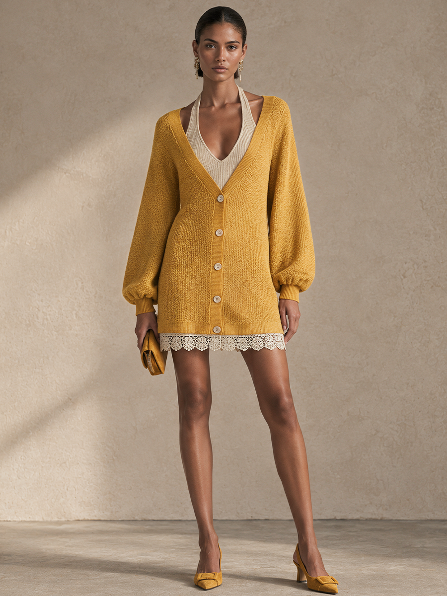 Women's Faux-Layered Color-Blocked Elegant Knit Mini Dress