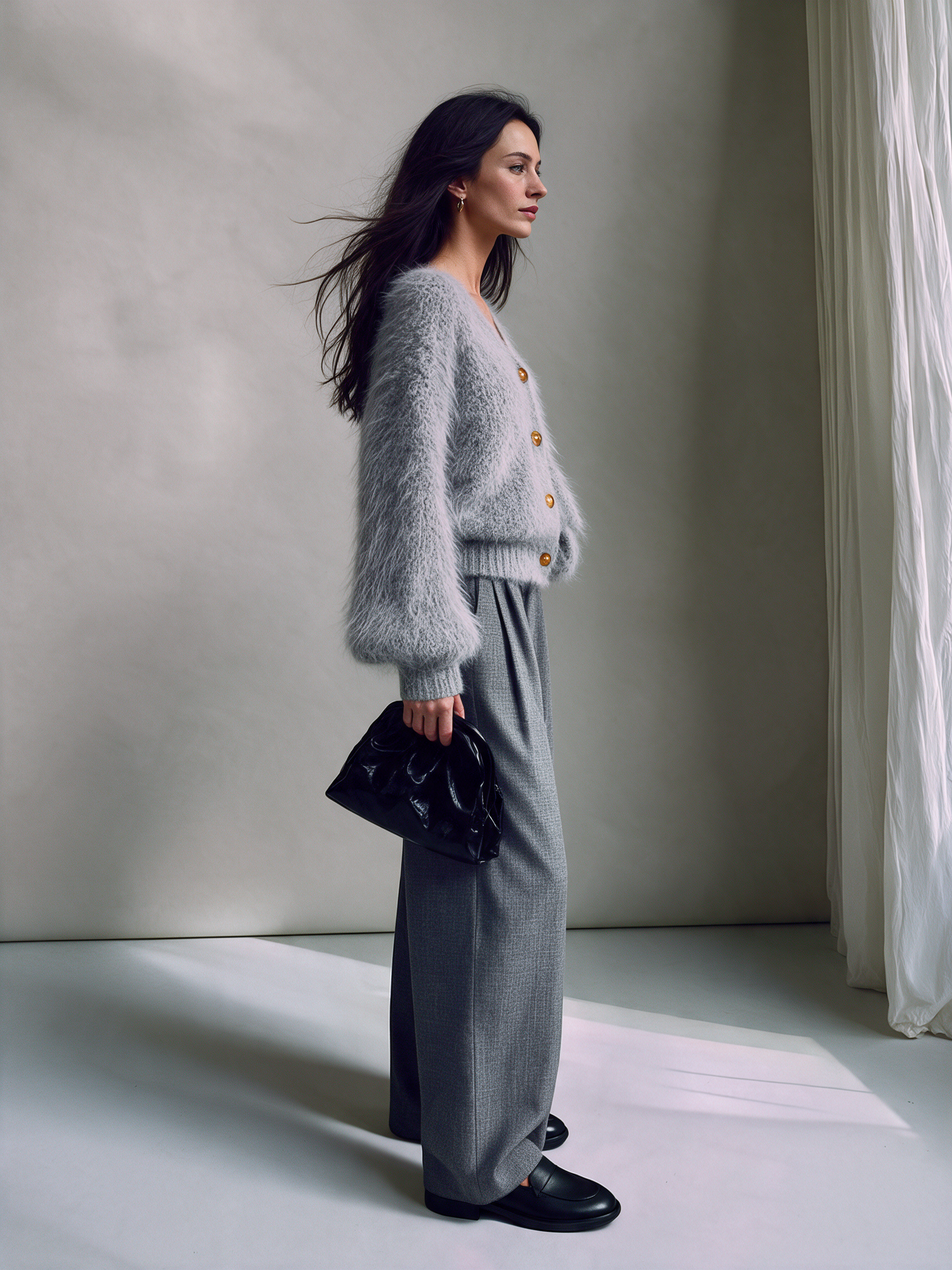 Women's Fluffy Mohair V-Neck Cardigan