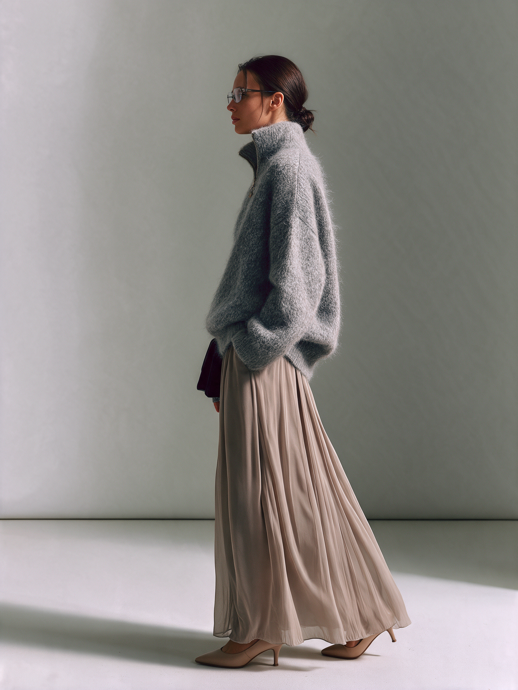 Women's Half Zip Fluffy Mohair Sweater
