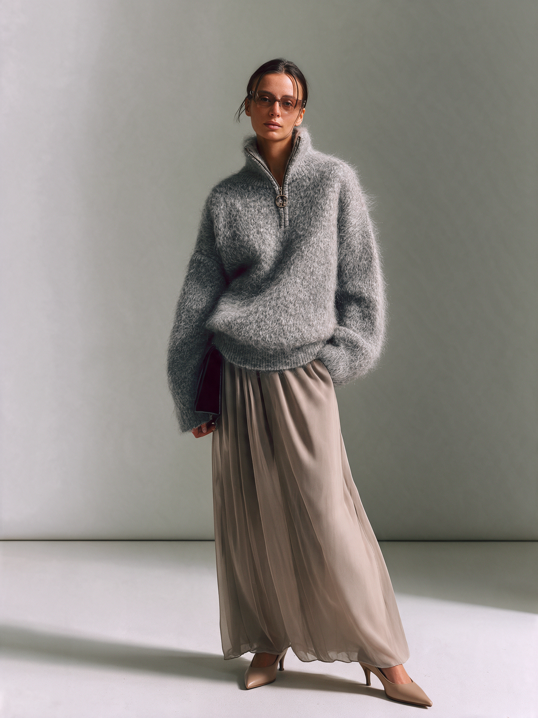 Women's Half Zip Fluffy Mohair Sweater