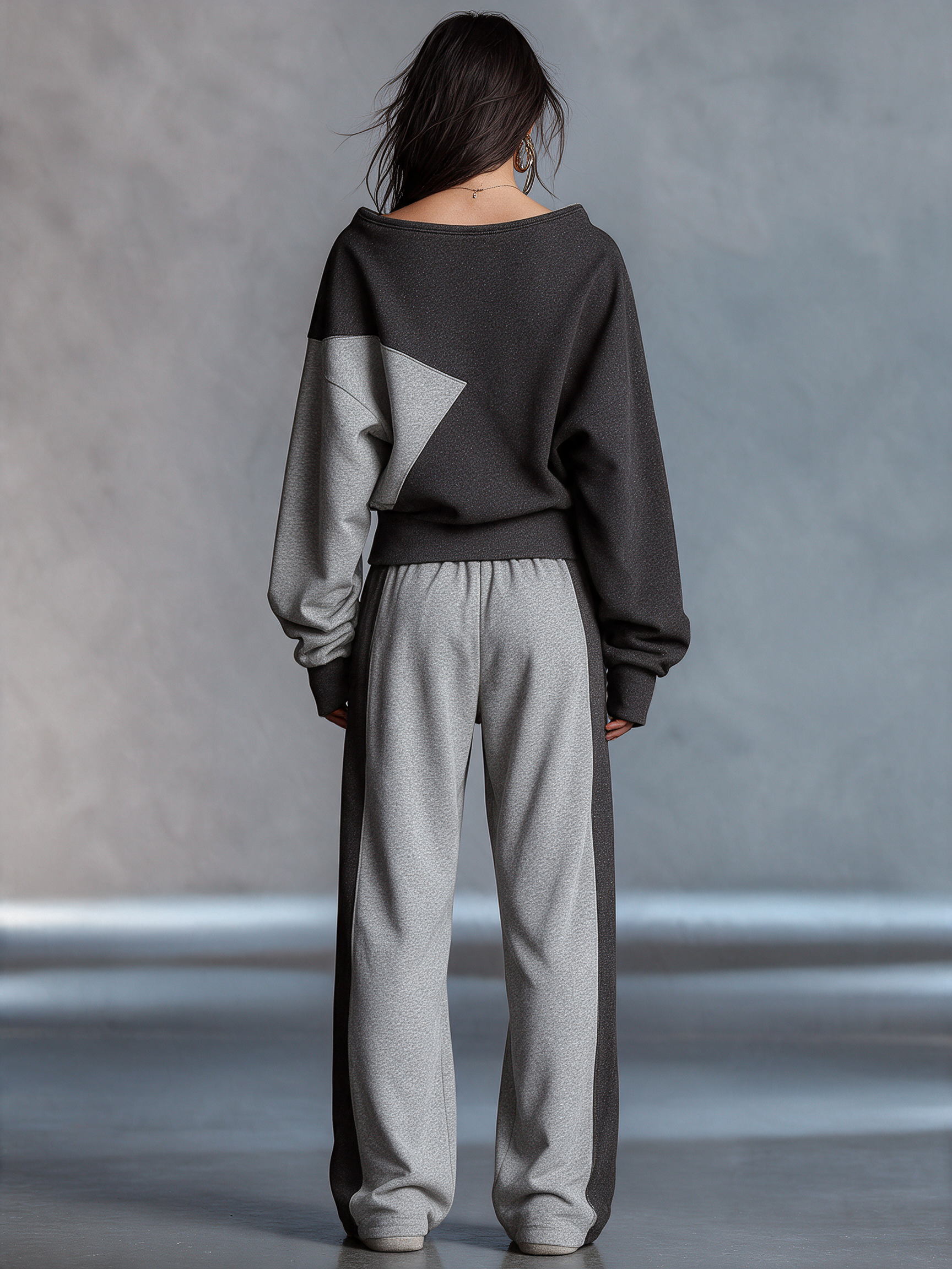 Women's Color Block Wrap Sweatshirt & Wide Leg Pants Set