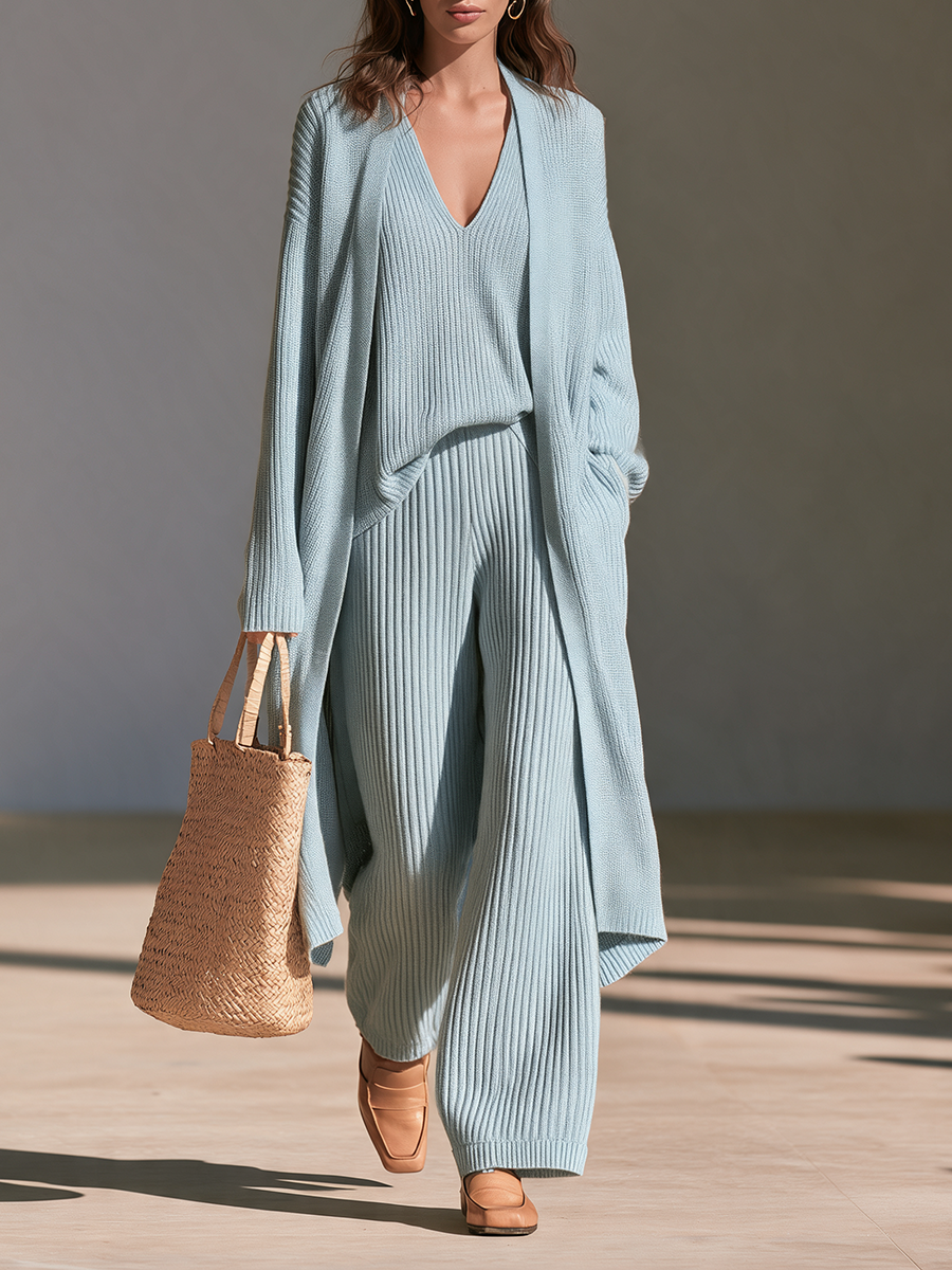 Women's Drop‑Shoulder Oversized Vertical‑Rib Long Knit Cardigan