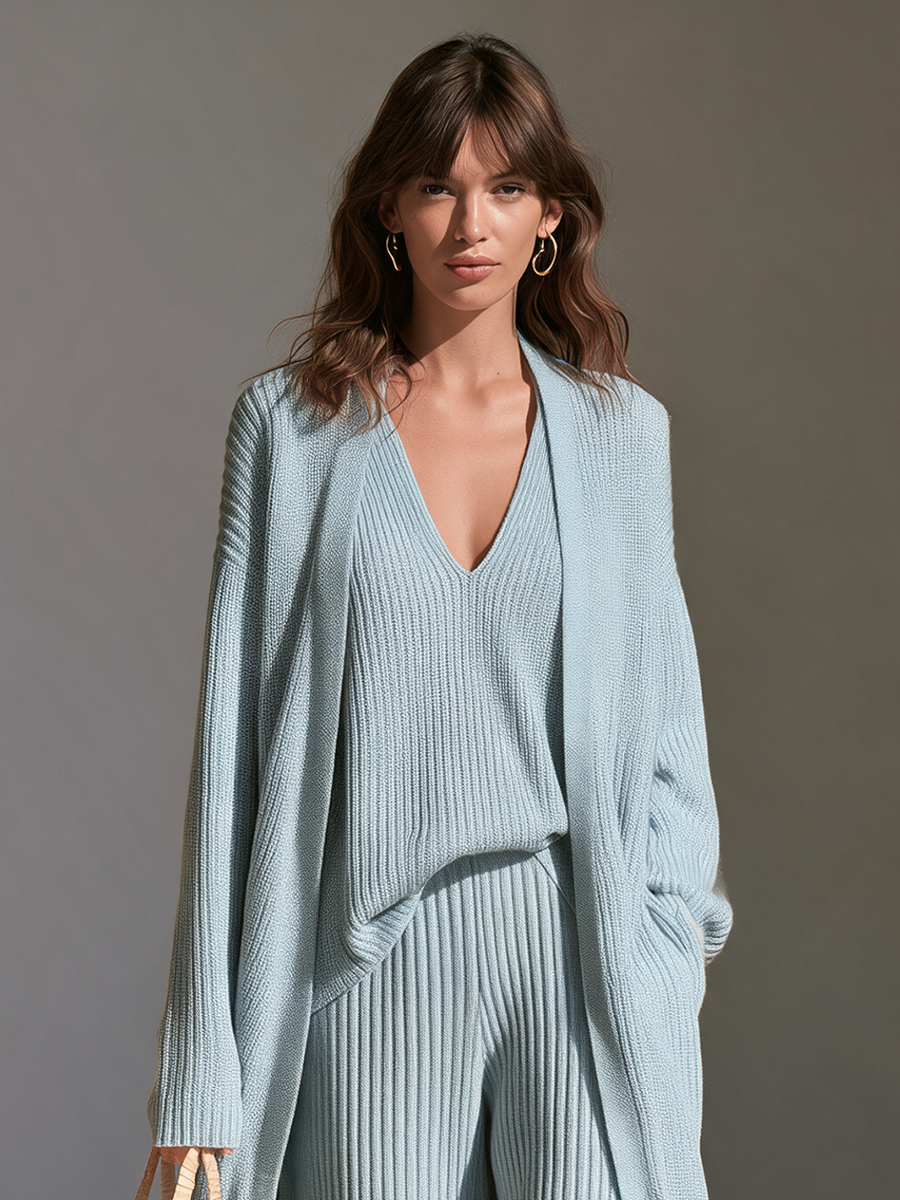 Women's Drop‑Shoulder Oversized Vertical‑Rib Long Knit Cardigan