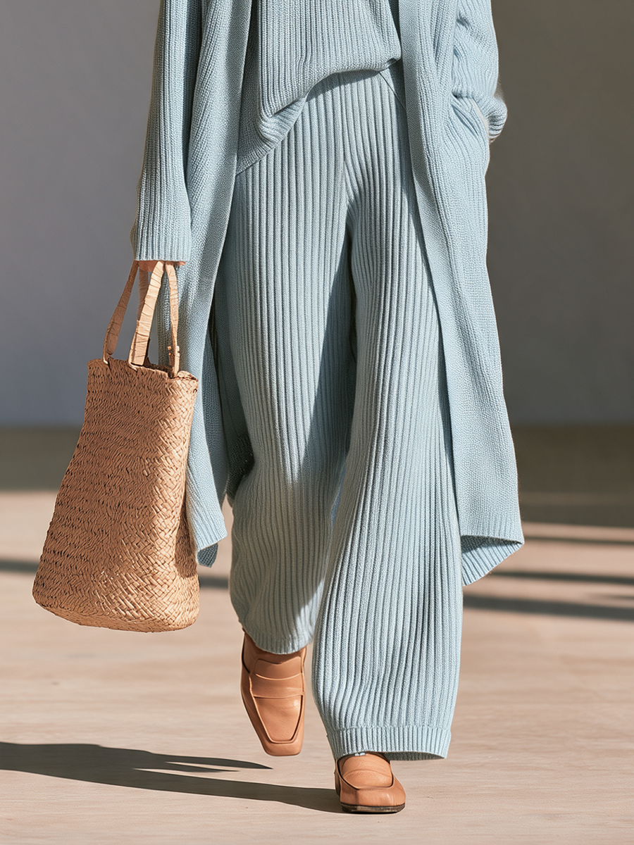 Women's Drop‑Shoulder Oversized Vertical‑Rib Long Knit Cardigan