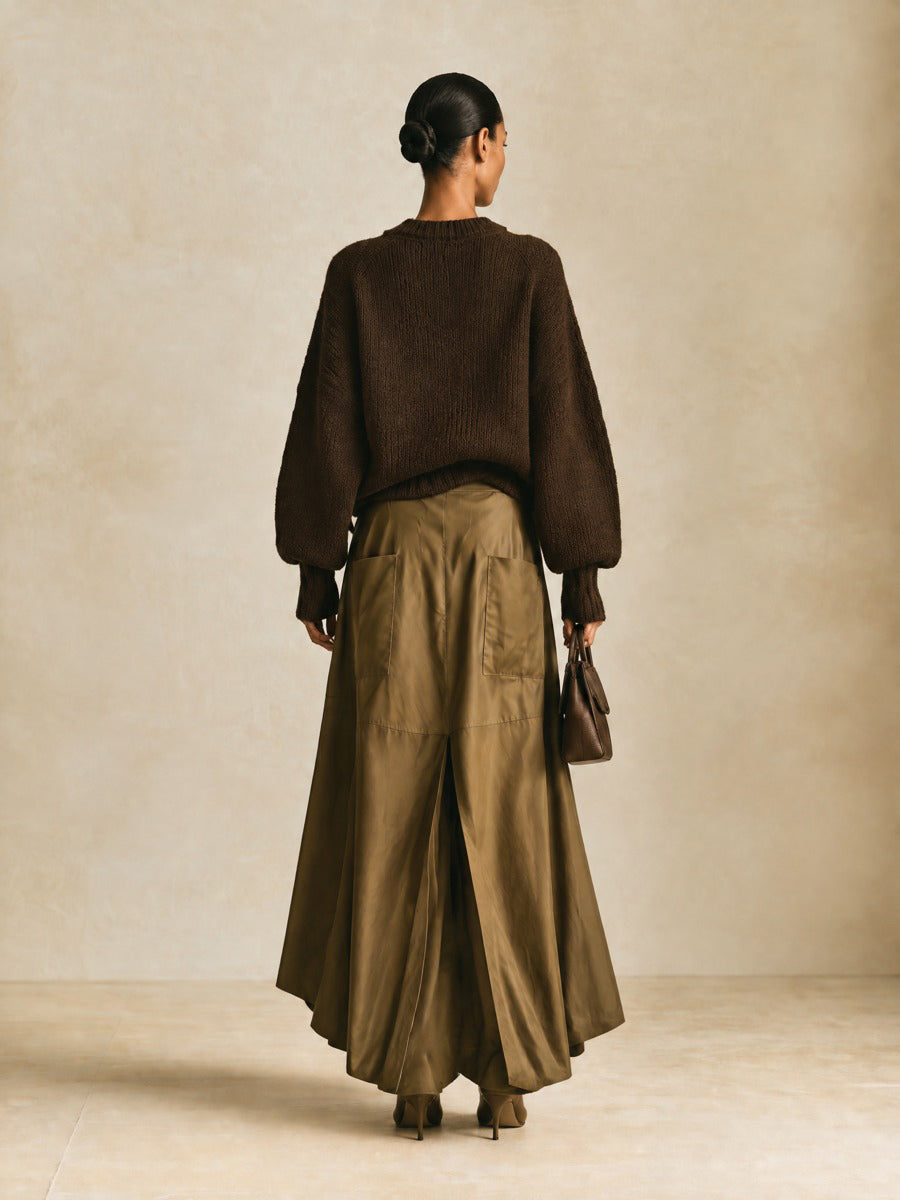 Women's Oversized Crewneck Chocolate Brown Knit Sweater