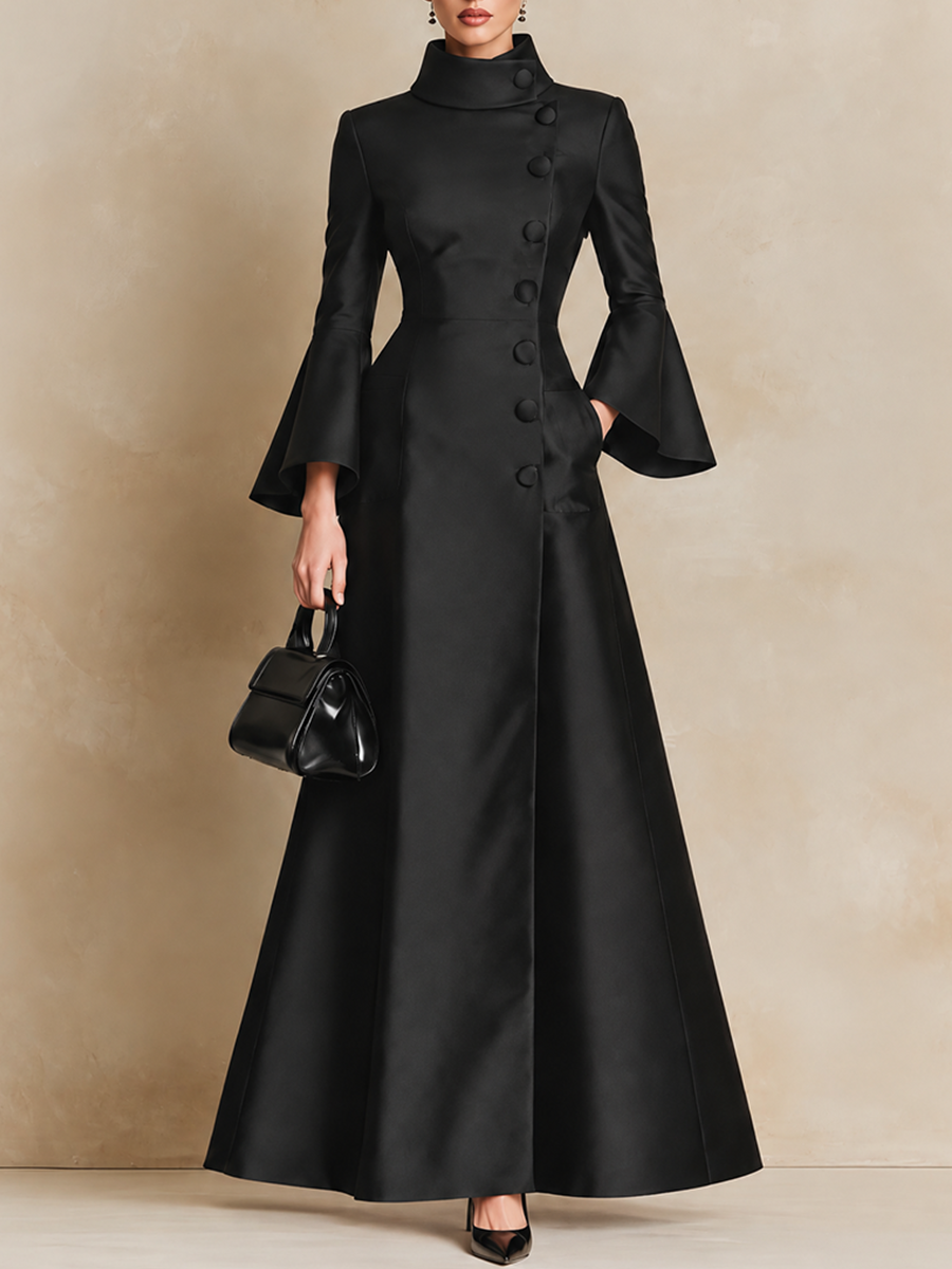 Women's Elegant High-Collar Bell Sleeve Maxi Dress