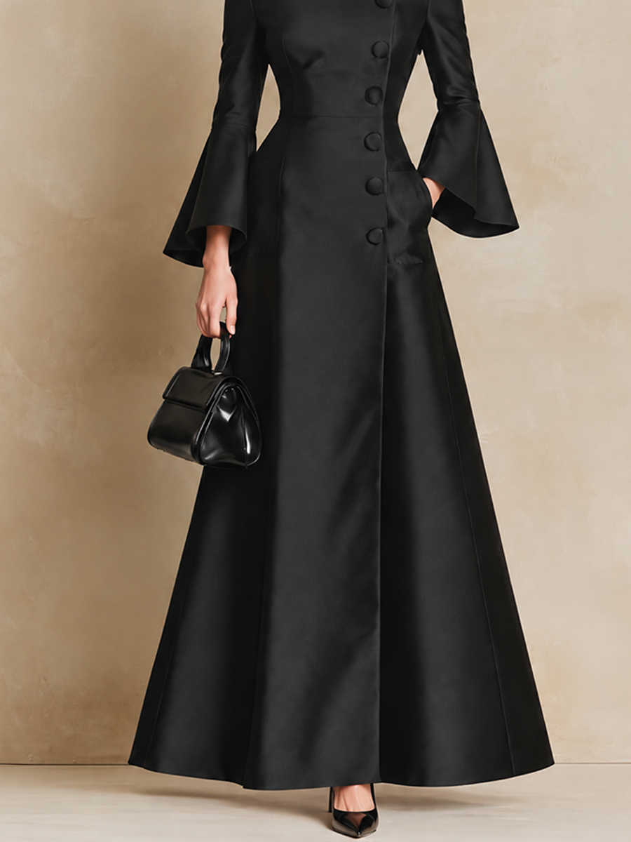 Women's Elegant High-Collar Bell Sleeve Maxi Dress