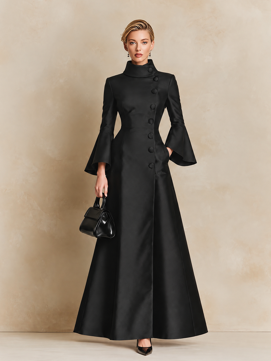 Women's Elegant High-Collar Bell Sleeve Maxi Dress