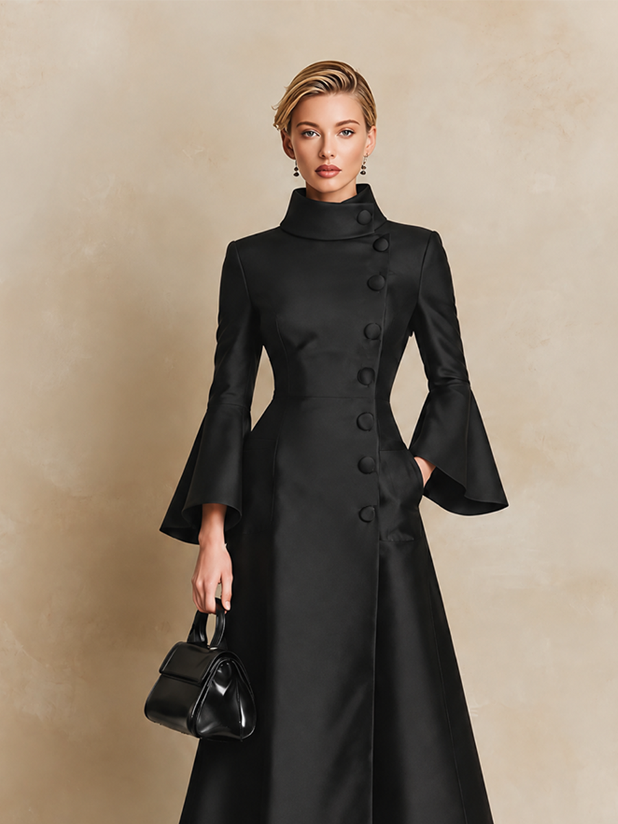 Women's Elegant High-Collar Bell Sleeve Maxi Dress