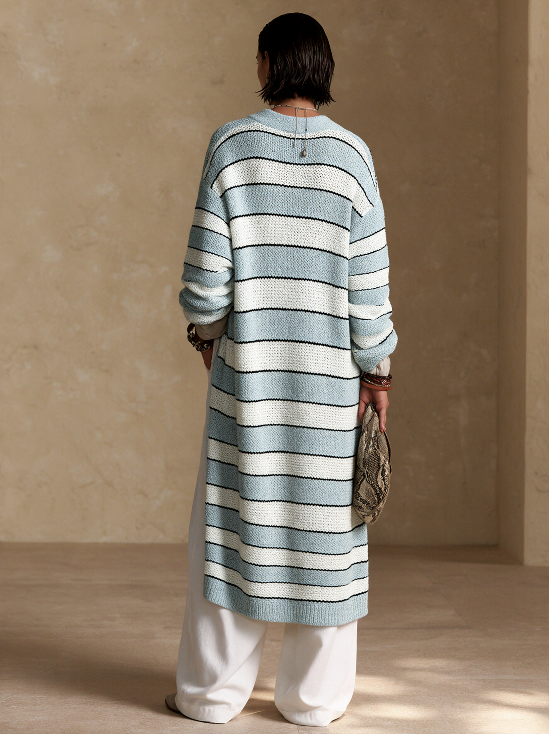 Women's Contrast Stripe Commuter Knit Long Cardigan