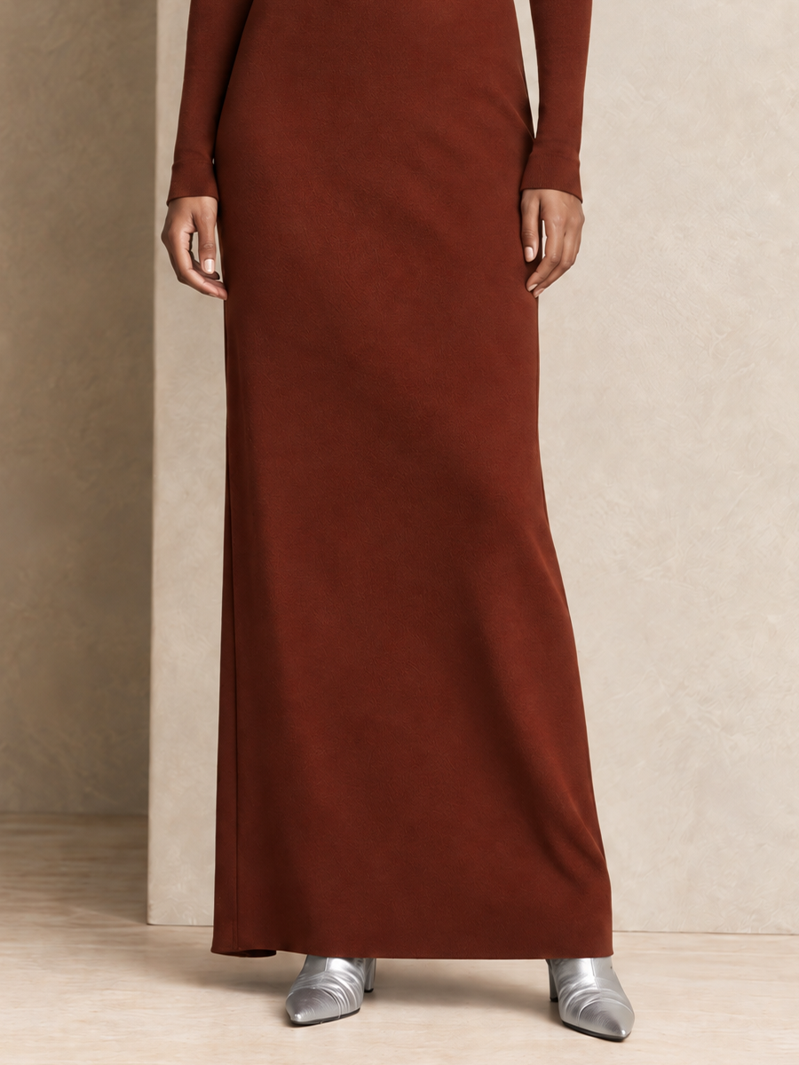 Women's Cold Shoulder Turtleneck Rust Maxi Dress