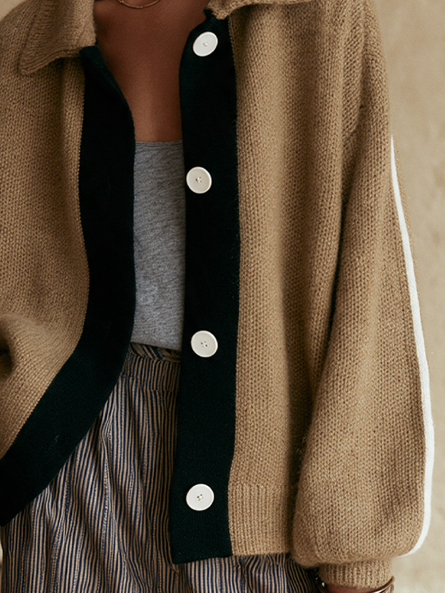 Women's Contrast Placket Casual Knit Cardigan