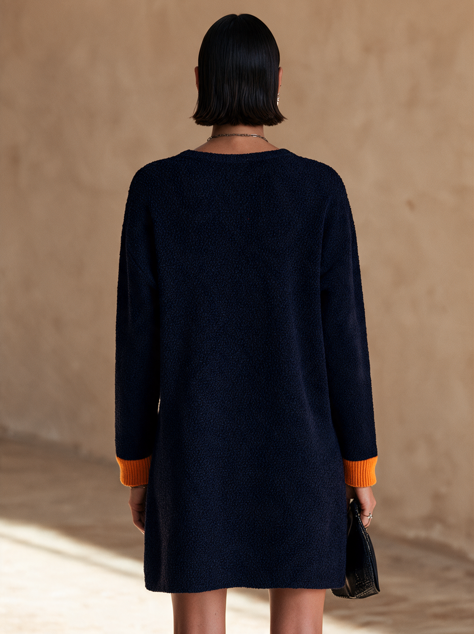 Women's Contrast Asymmetric Collar Minimalist Knit Mini Dress