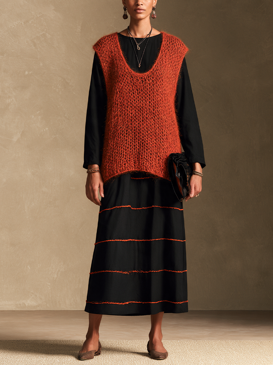 Women's Knit Vest And Casual Maxi Dress Set