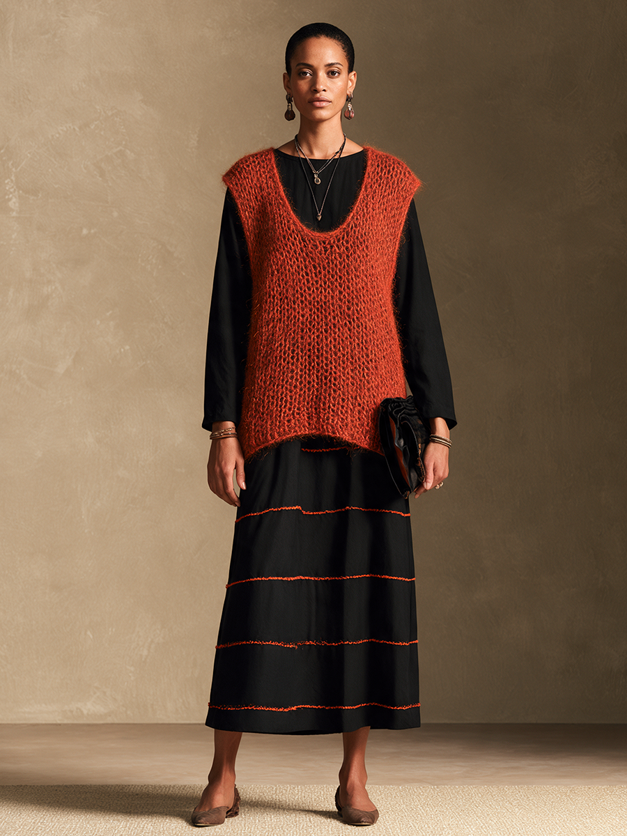Women's Knit Vest And Casual Maxi Dress Set