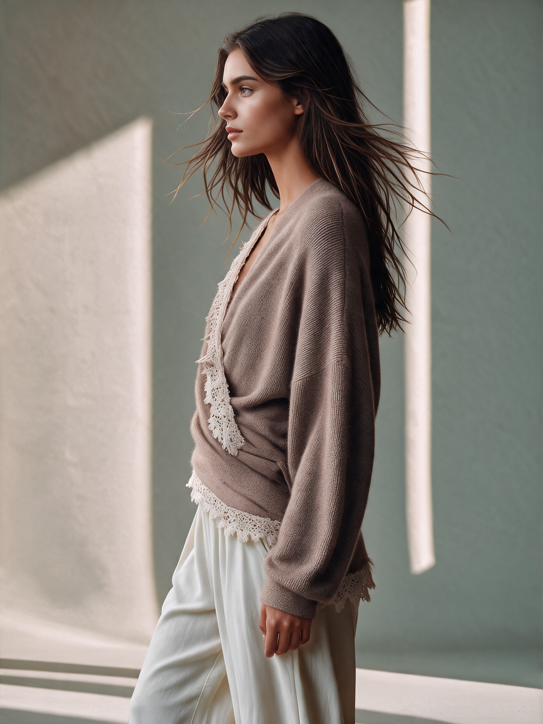 Women's Lace Trim Mohair Wrap Cardigan