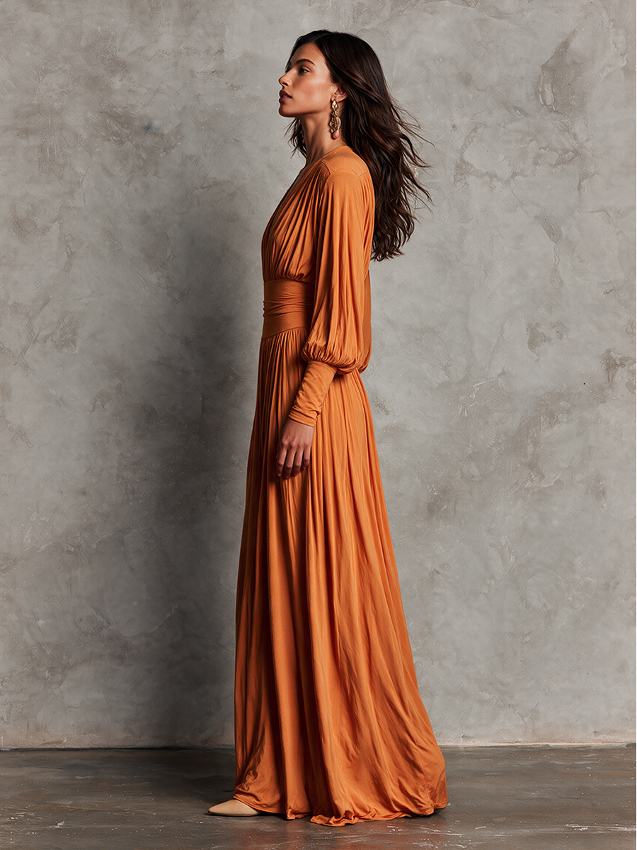 Women's Orange Cotton-Blend Maxi Dress For Halloween Parties