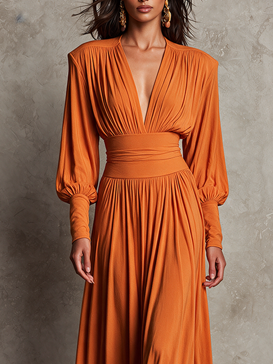 Women's Orange Cotton-Blend Maxi Dress For Halloween Parties